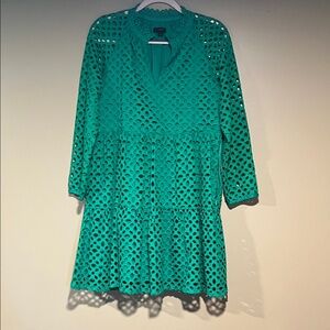 J. Crew Green Eyelet Long Sleeve Dress
